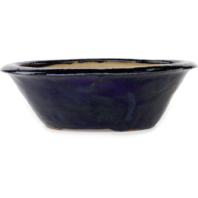 Round blue bonsai pot by Echizen - 170 x 170 x 50 mm