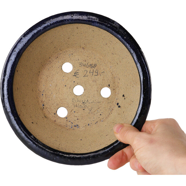 Round blue bonsai pot by Echizen - 170 x 170 x 50 mm