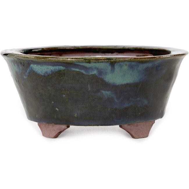 Round blue bonsai pot by Echizen - 150 x 150 x 65 mm