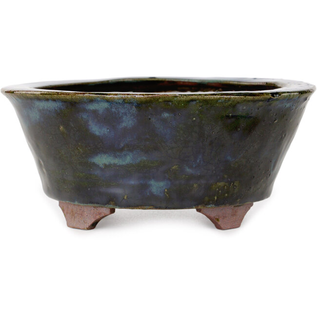 Round blue bonsai pot by Echizen - 150 x 150 x 65 mm