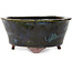 Round blue bonsai pot by Echizen - 150 x 150 x 65 mm