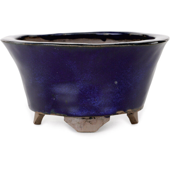 Round blue bonsai pot by Echizen - 130 x 130 x 70 mm