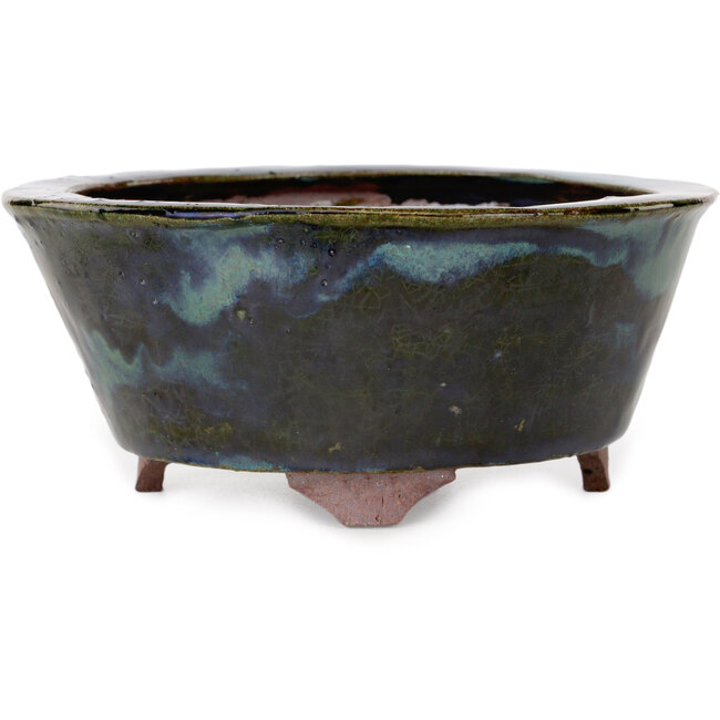 Round blue bonsai pot by Echizen - 150 x 150 x 65 mm