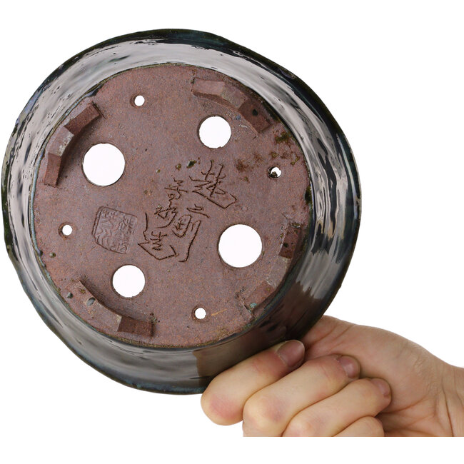 Runder blauer Bonsai-Topf von Echizen - 150 x 150 x 65 mm