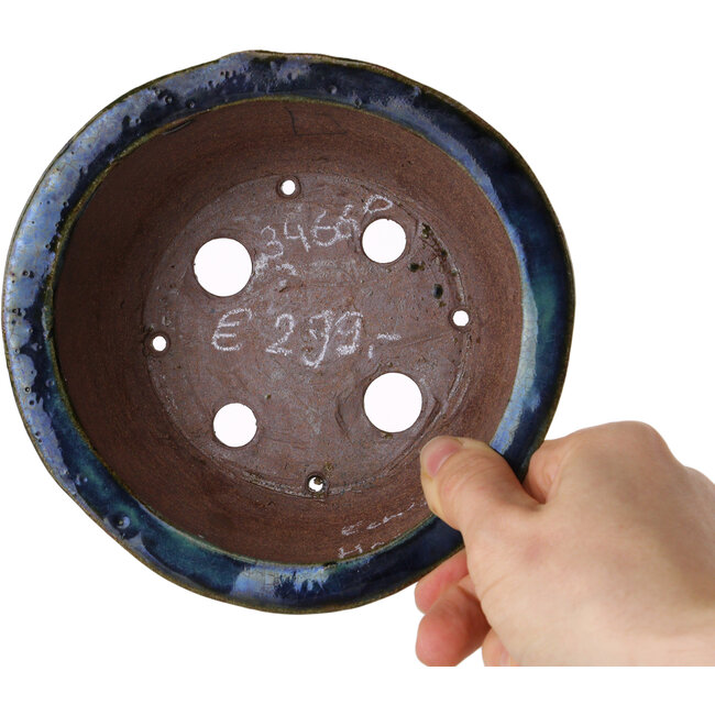 Round blue bonsai pot by Echizen - 150 x 150 x 65 mm