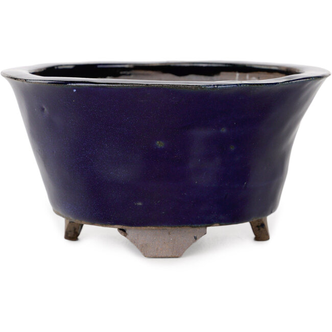 Round blue bonsai pot by Echizen - 130 x 130 x 70 mm