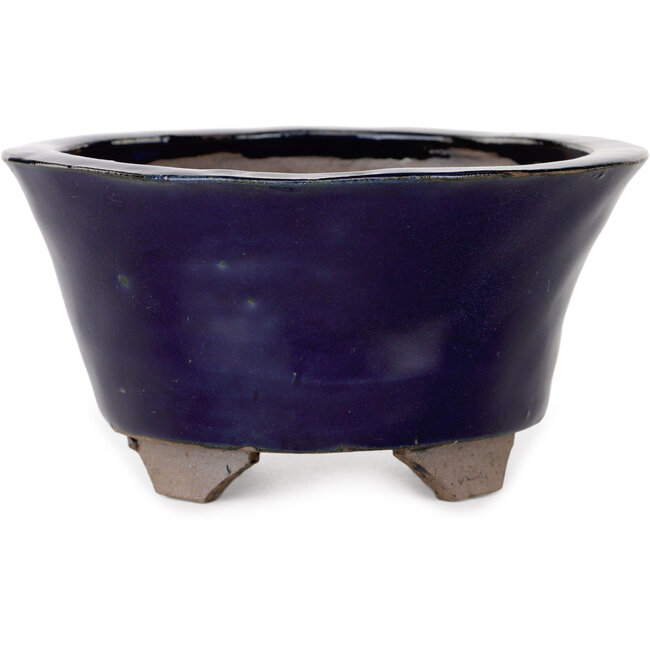 Round blue bonsai pot by Echizen - 130 x 130 x 70 mm