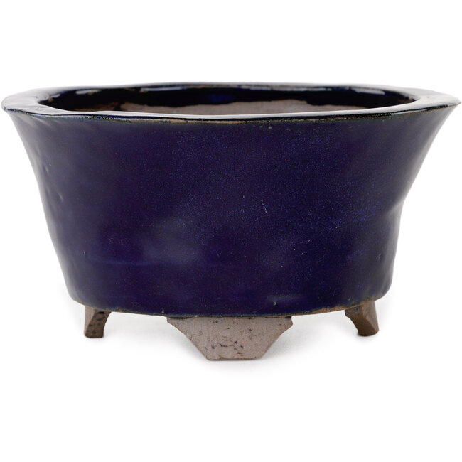 Round blue bonsai pot by Echizen - 130 x 130 x 70 mm