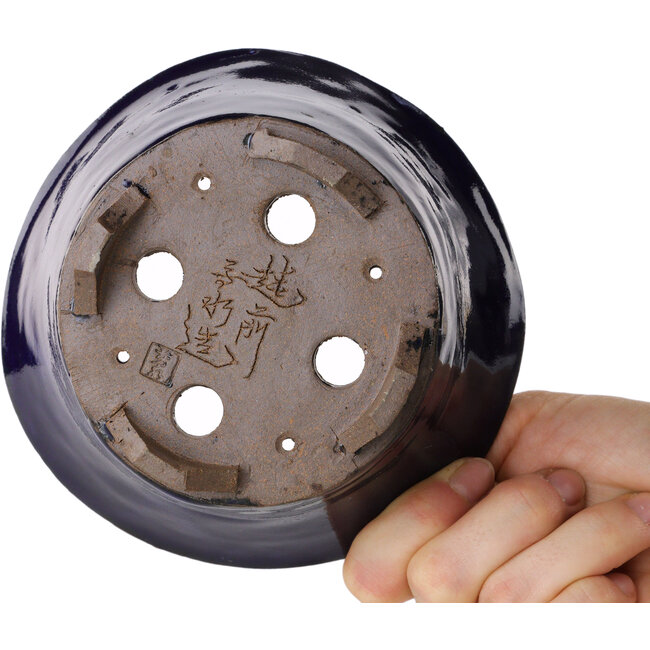 Ronde blauwe bonsaipot van Echizen - 130 x 130 x 70 mm