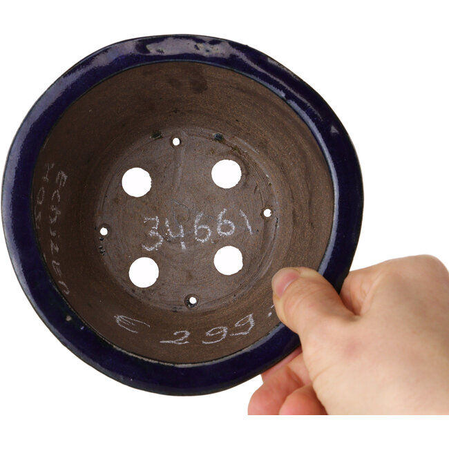 Round blue bonsai pot by Echizen - 130 x 130 x 70 mm