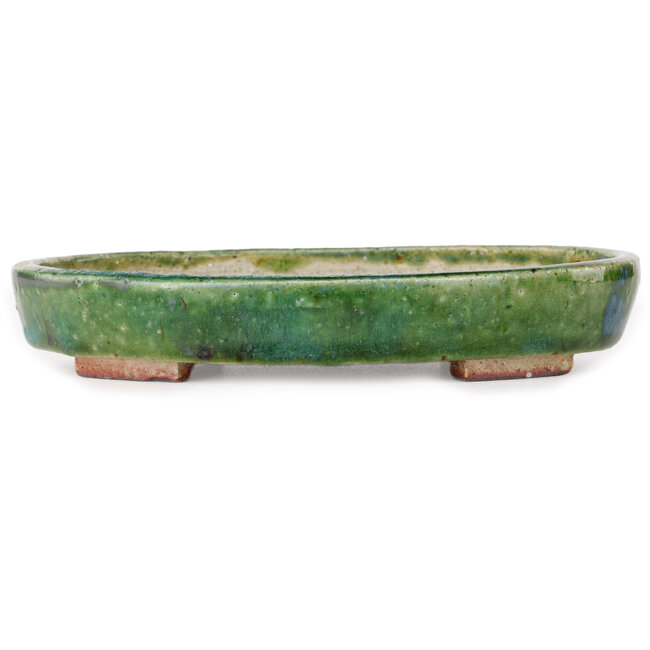Oval green bonsai pot by Echizen - 170 x 140 x 30 mm