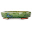 Oval green bonsai pot by Echizen - 170 x 140 x 30 mm