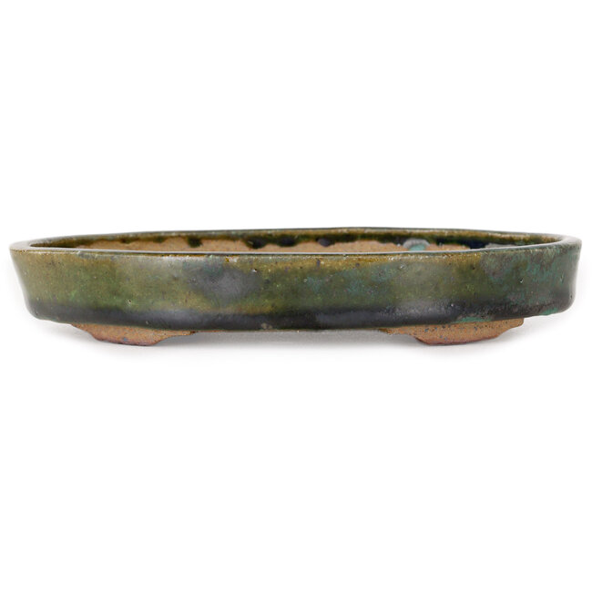 Oval green bonsai pot by Echizen - 165 x 130 x 28 mm