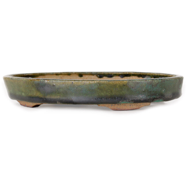 Oval green bonsai pot by Echizen - 165 x 130 x 28 mm