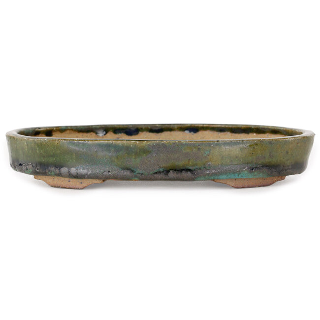 Oval green bonsai pot by Echizen - 165 x 130 x 28 mm