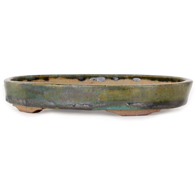 Ovale groene bonsaipot van Echizen - 165 x 130 x 28 mm