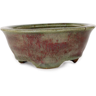  Echizen Hosui 125 mm  green and red bonsai pot by Echizen, Japan