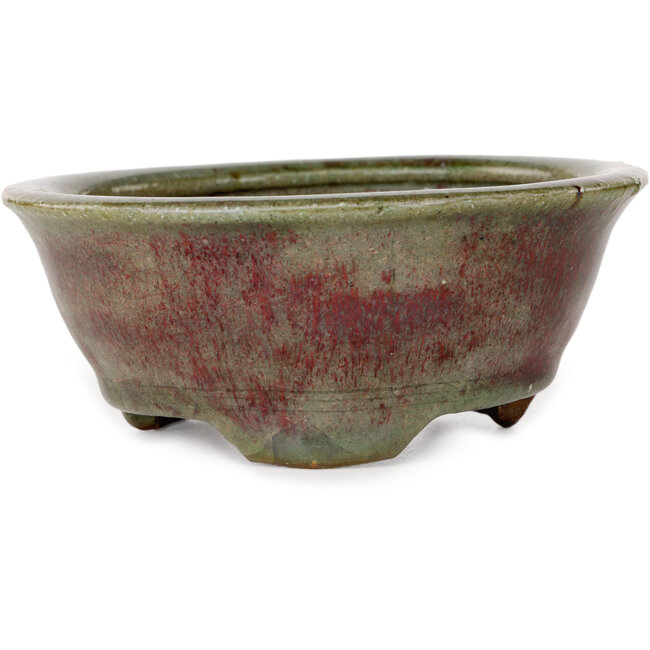 Round green and red bonsai pot by Echizen - 125 x 125 x 53 mm