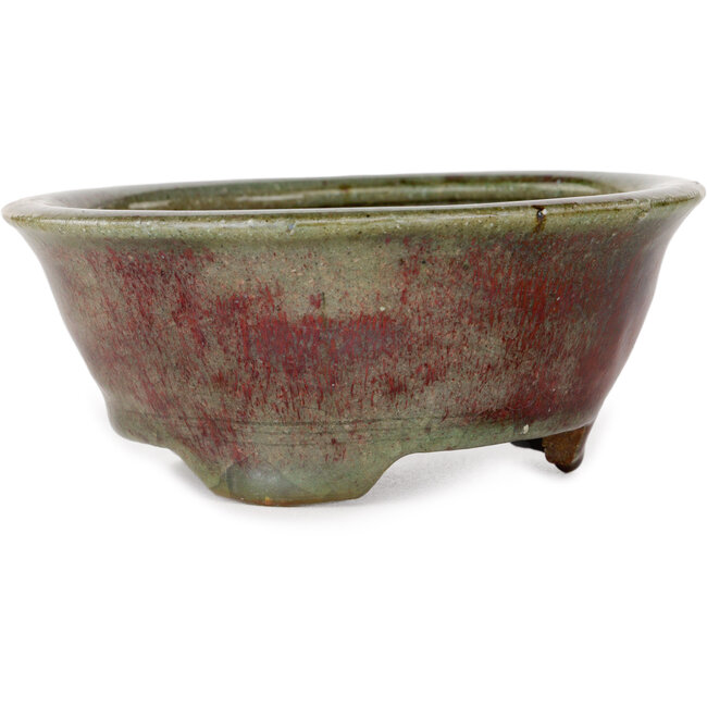 Vaso bonsai rotondo verde e rosso di Echizen - 125 x 125 x 53 mm