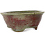Round green and red bonsai pot by Echizen - 125 x 125 x 53 mm