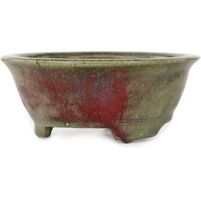 Maceta redonda verde y roja para bonsái de Echizen - 125 x 125 x 53 mm