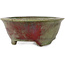 Round green and red bonsai pot by Echizen - 125 x 125 x 53 mm