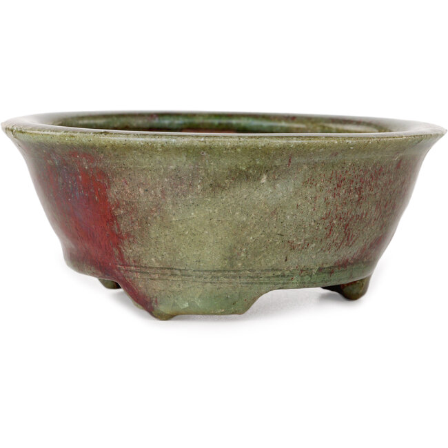 Runder grüner und roter Bonsai-Topf von Echizen - 125 x 125 x 53 mm