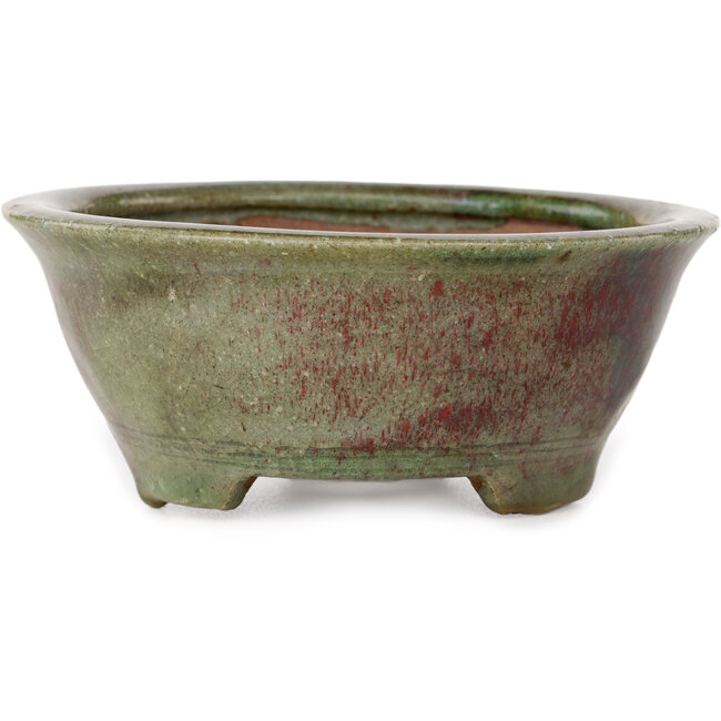 Pot à bonsaï rond vert et rouge par Echizen - 125 x 125 x 53 mm