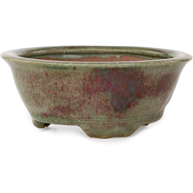 Vaso bonsai rotondo verde e rosso di Echizen - 125 x 125 x 53 mm