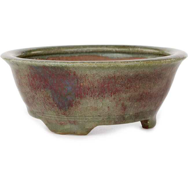 Vaso bonsai rotondo verde e rosso di Echizen - 125 x 125 x 53 mm