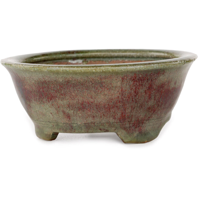 Pot à bonsaï rond vert et rouge par Echizen - 125 x 125 x 53 mm