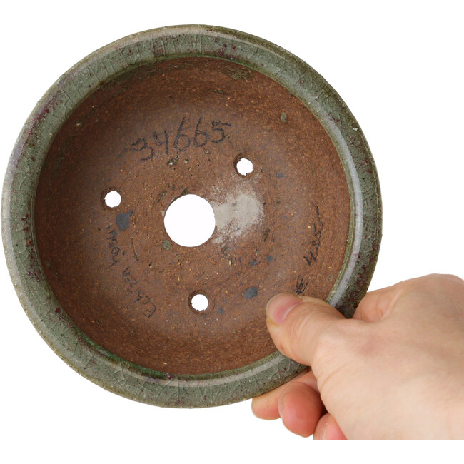 Runder grüner und roter Bonsai-Topf von Echizen - 125 x 125 x 53 mm