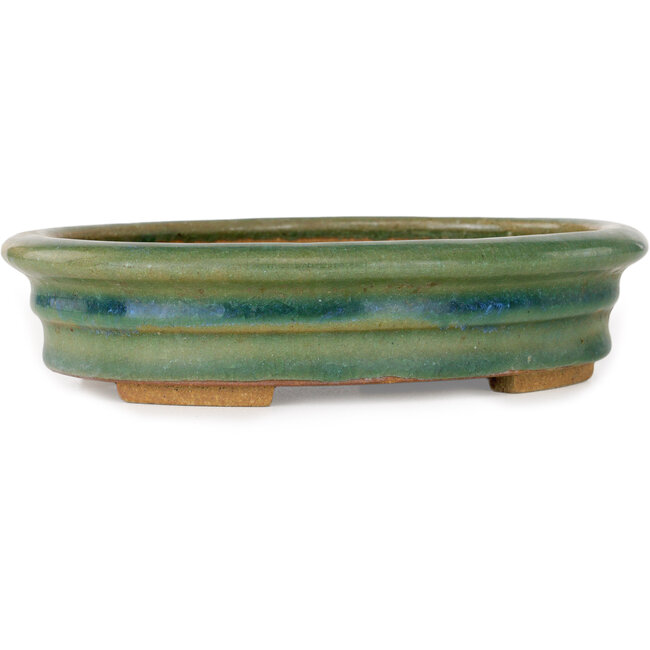 Oval green bonsai pot by Heian Kosen - 180 x 150 x 40 mm