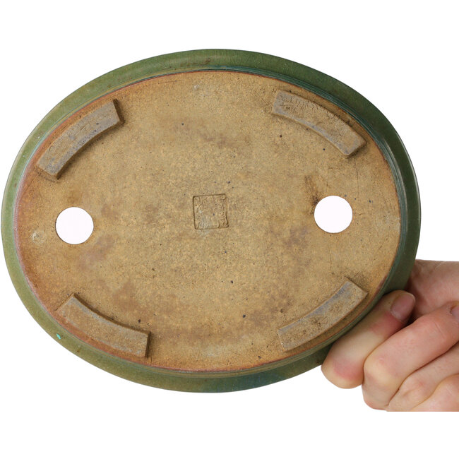 Ovaler grüner Bonsaitopf von Heian Kosen – 180 x 150 x 40 mm