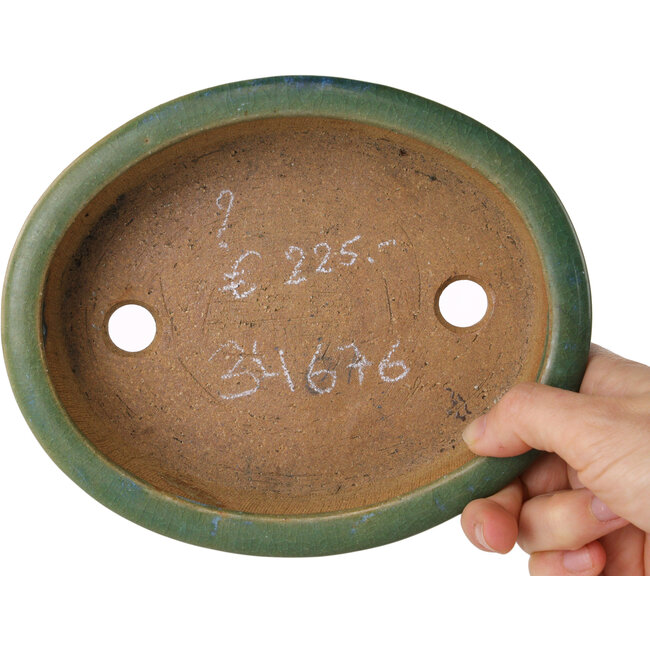Ovaler grüner Bonsaitopf von Heian Kosen – 180 x 150 x 40 mm