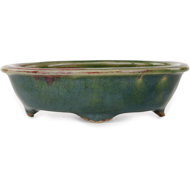 Oval green bonsai pot by Heian Kosen - 135 x 110 x 40 mm