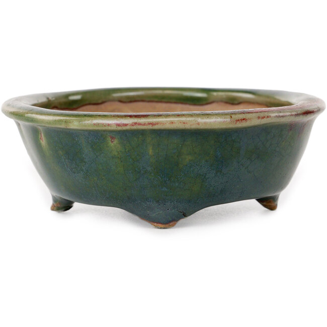 Pot à bonsaï ovale vert par Heian Kosen - 135 x 110 x 40 mm