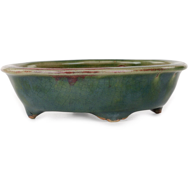 Vaso bonsai ovale verde di Heian Kosen - 135 x 110 x 40 mm