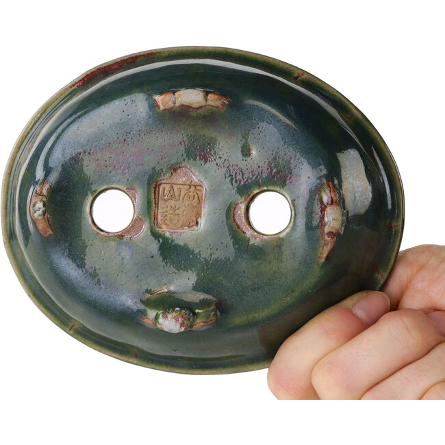 Ovaler grüner Bonsaitopf von Heian Kosen – 135 x 110 x 40 mm