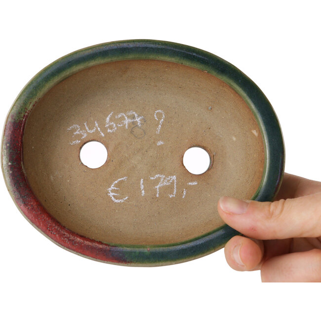 Pot à bonsaï ovale vert par Heian Kosen - 135 x 110 x 40 mm