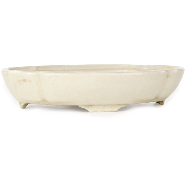 Oval white bonsai pot by Haruyoshi - 180 x 155 x 40 mm