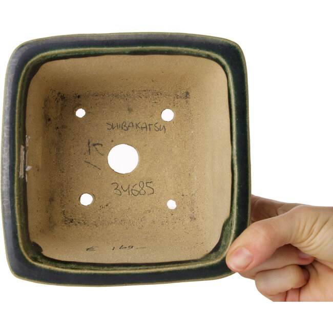 Maceta cuadrada verde para bonsái de Shibakatsu - 150 x 147 x 95 mm