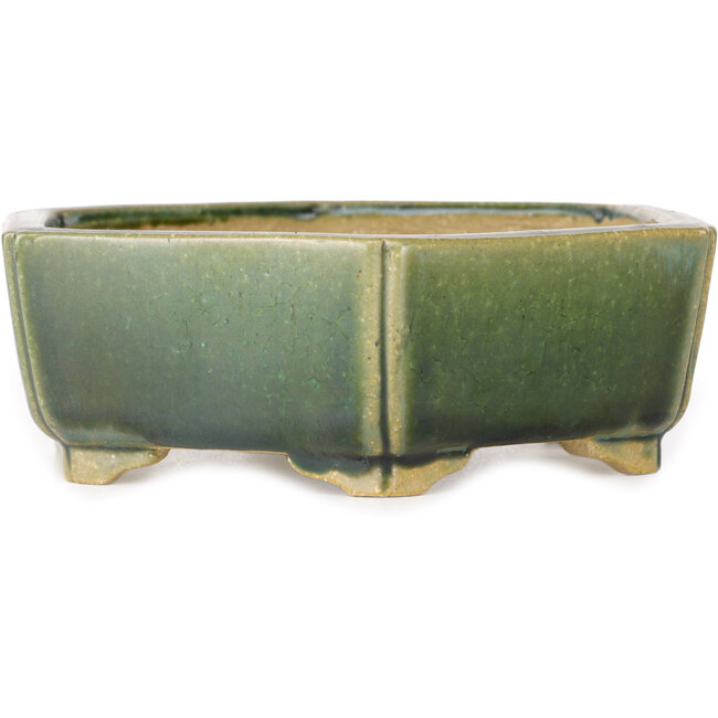 Hexagonal green bonsai pot by Shibakatsu - 150 x 150 x 50 mm