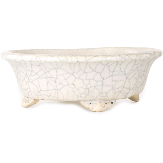 Pot à bonsaï Mokko craquelé blanc par Shibakatsu - 190 x 175 x 65 mm