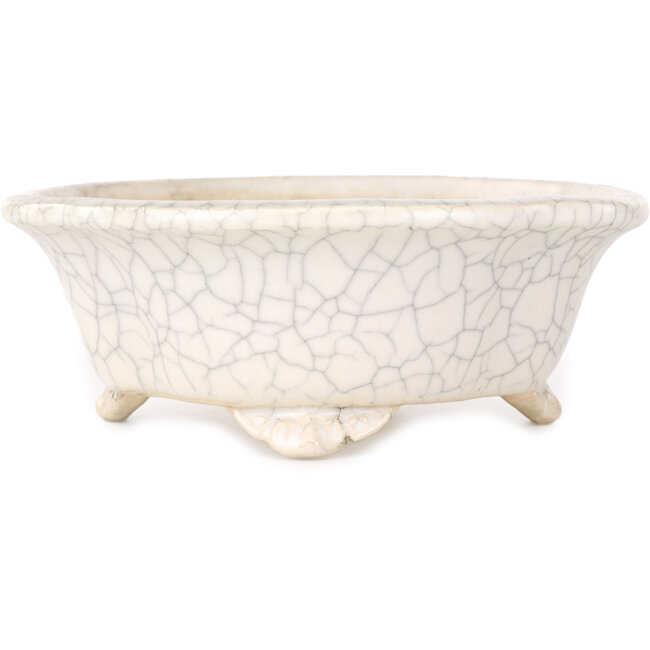 Pot à bonsaï Mokko craquelé blanc par Shibakatsu - 190 x 175 x 65 mm