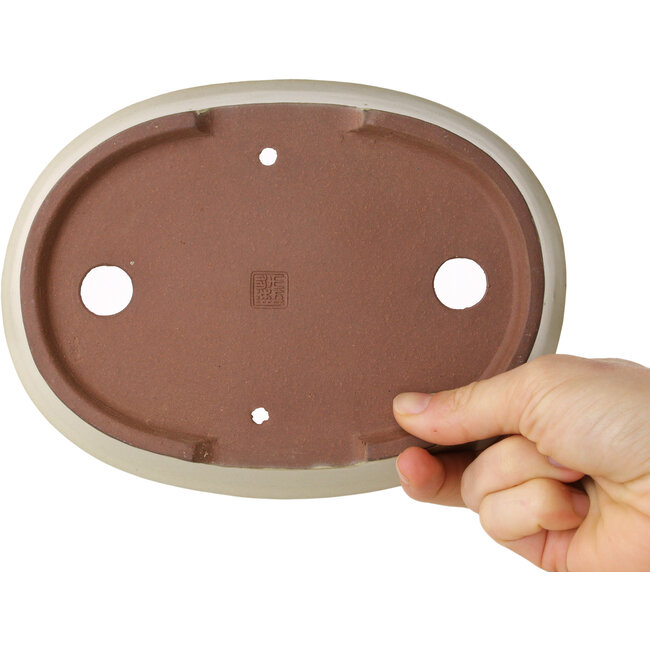 Oval beige bonsai pot by Shibakatsu - 190 x 142 x 37 mm