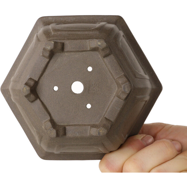 Hexagonal unglazed bonsai pot - 125 x 125 x 60 mm