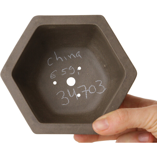 Maceta hexagonal sin esmaltar para bonsái - 125 x 125 x 60 mm