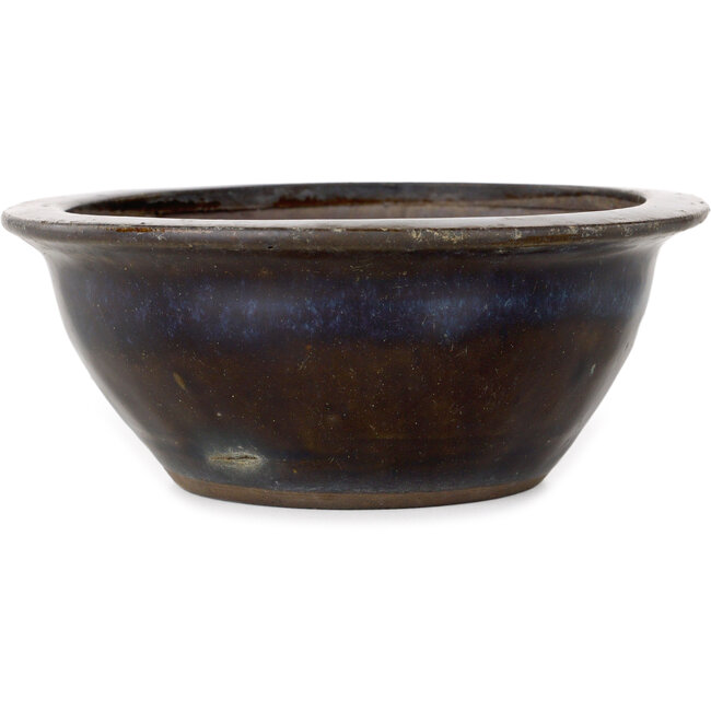 Round blue and brown bonsai pot - 158 x 158 x 65 mm