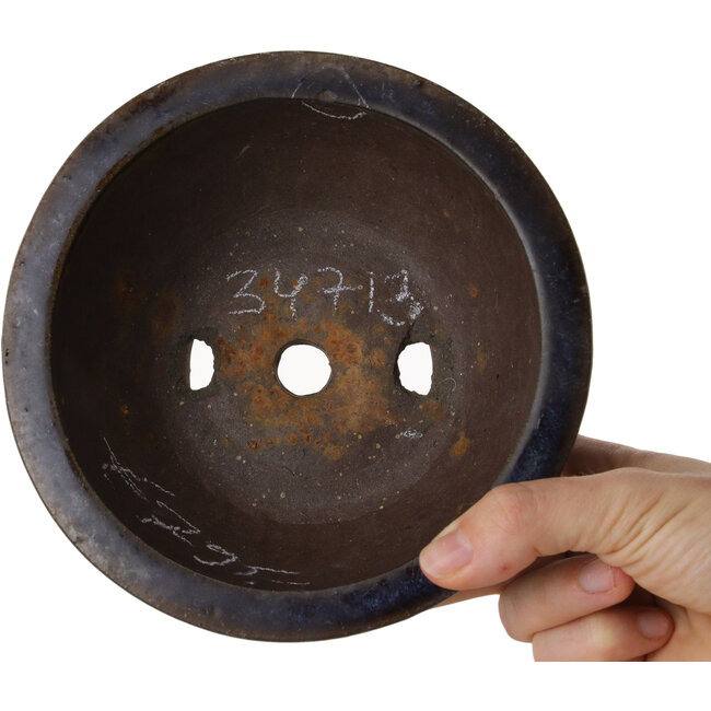 Maceta redonda para bonsái azul y marrón - 158 x 158 x 65 mm